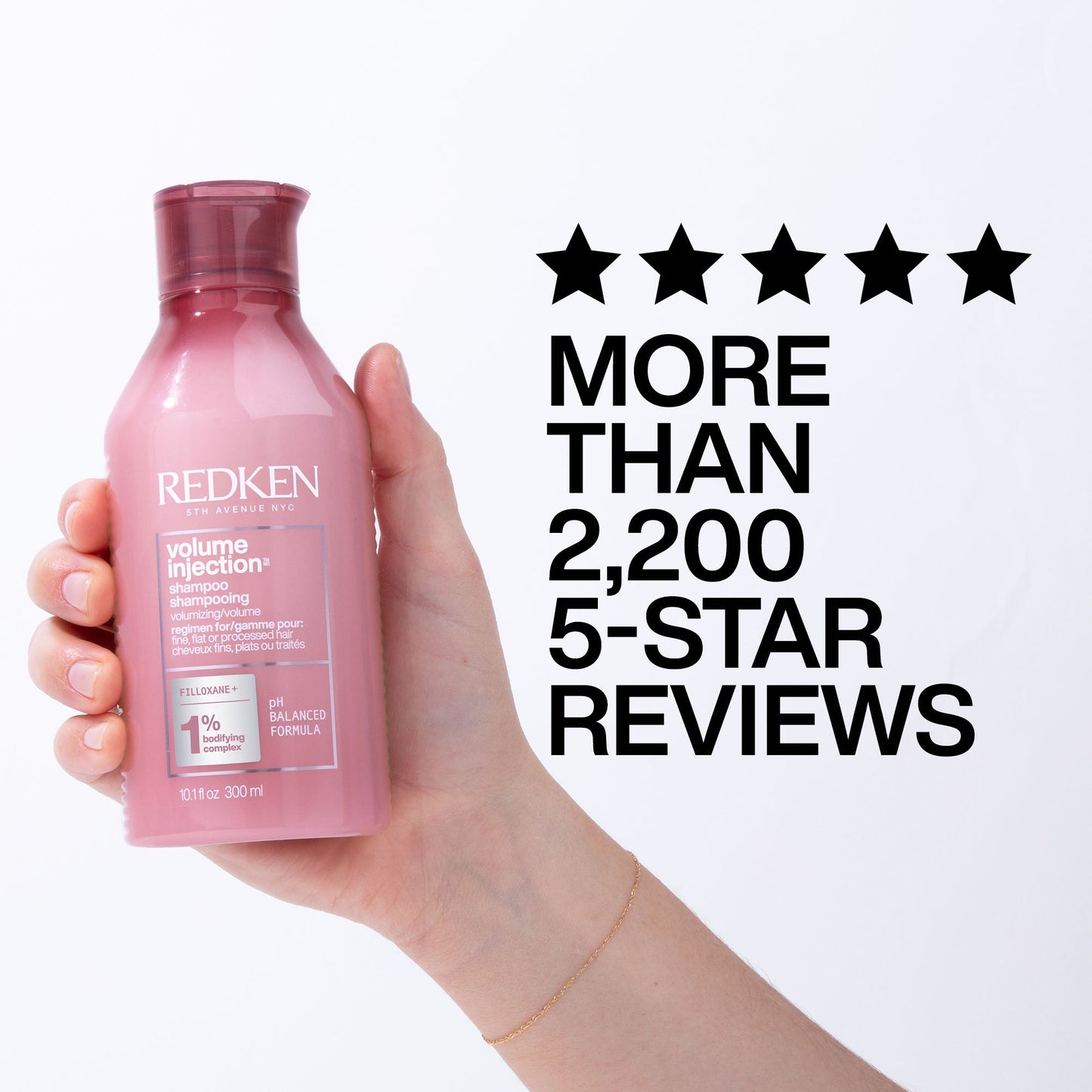Redken Volume Injection Shampoo 300ml bottle with over 2,200 five-star customer reviews.