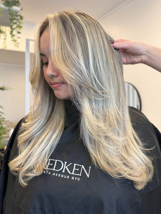 Creamy blonde full head of foils by Bella at Ferdinando Hair in Birkenhead